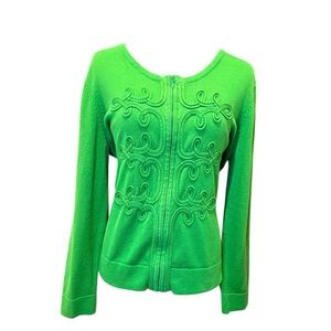 Chadwicks Emerald Green Knit Sweater Celtic Soutache Trim Women's Xl Extra Large